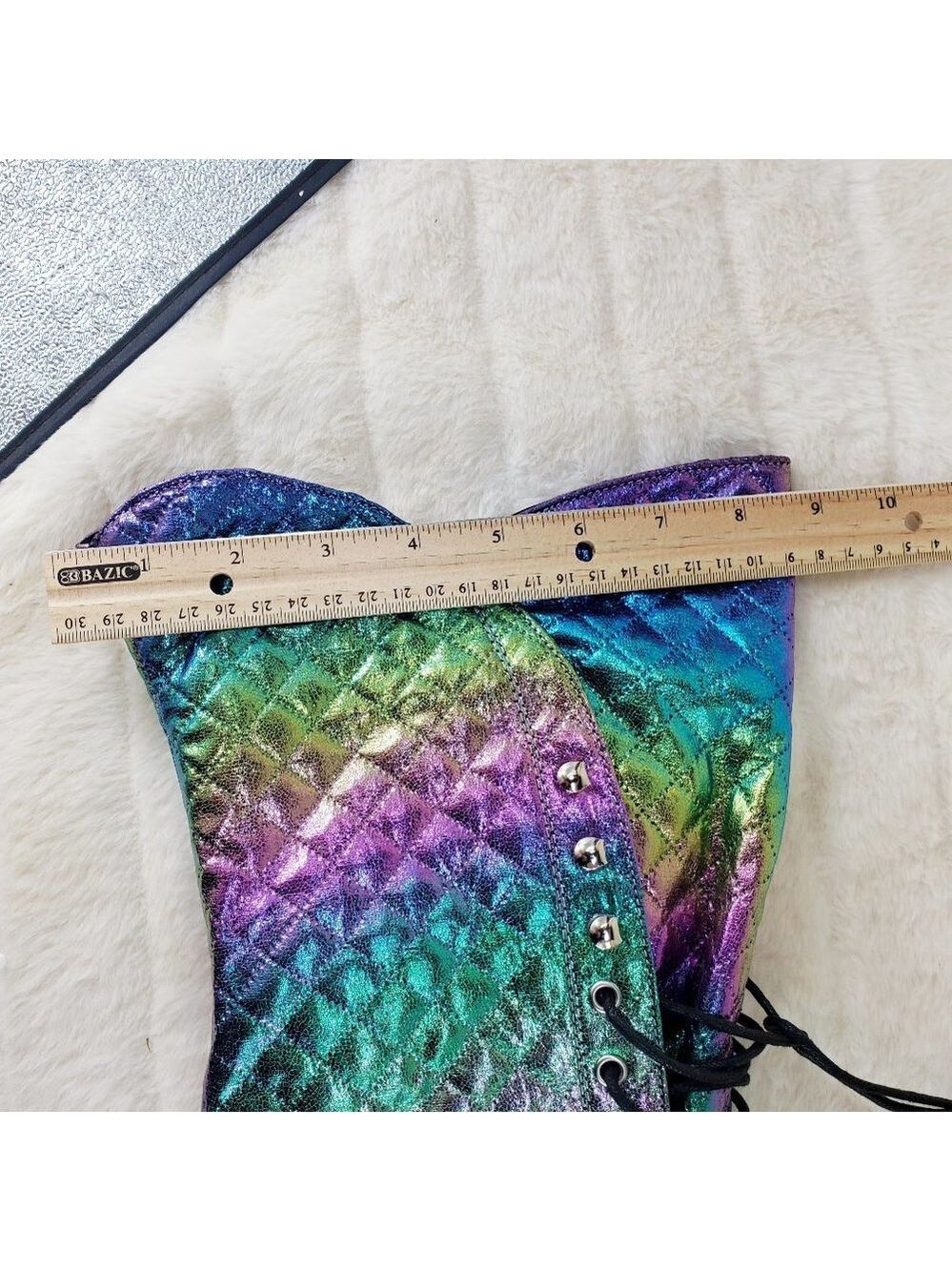 Travis Festive Quilted Metallic Rainbow Corset Lace Over the Knee Boots - Picture 11 of 11